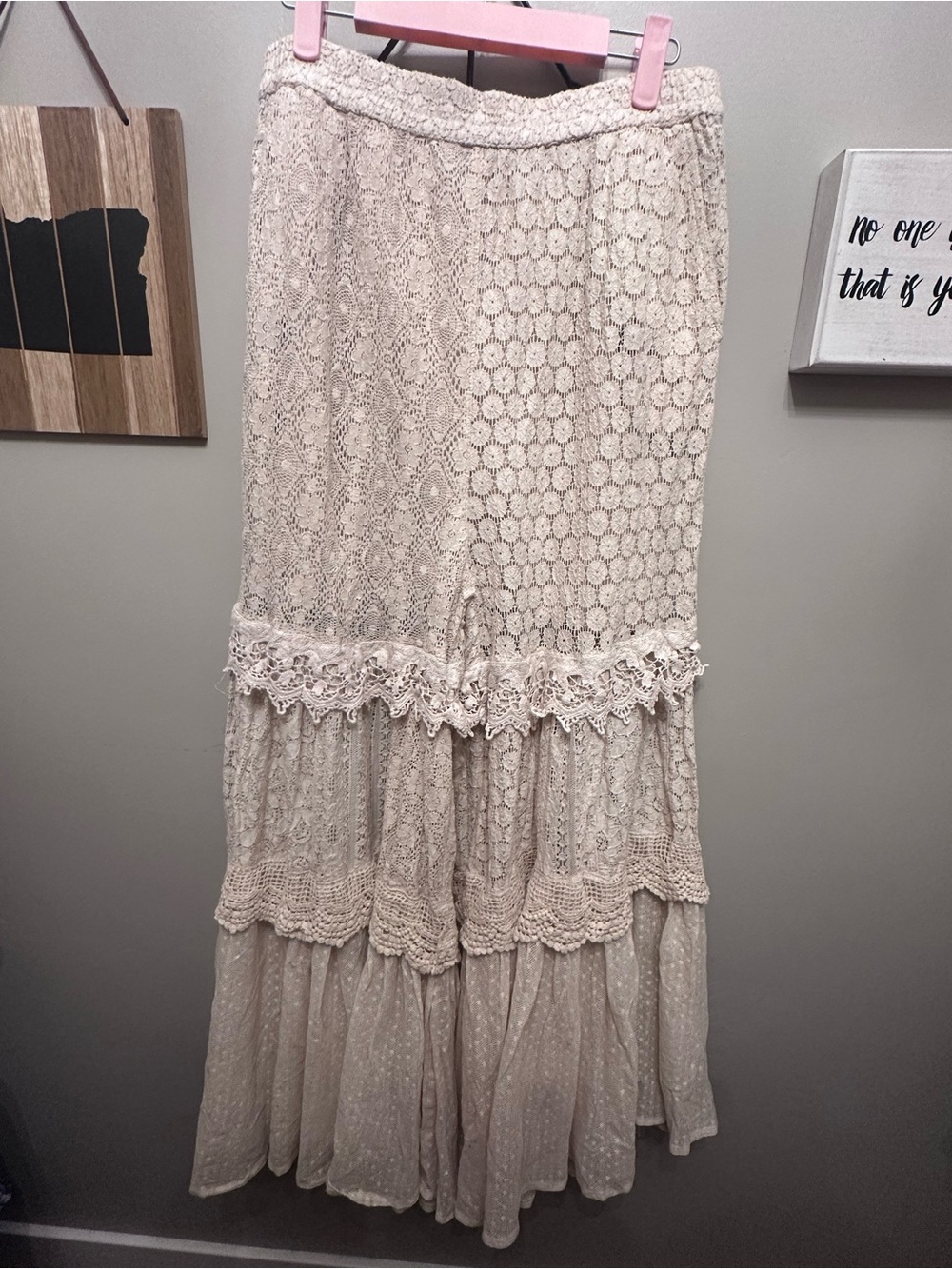 Young Threads Cream Boho Lace Wide-Leg Pants with Tie Waist - Picture 3 of 7
